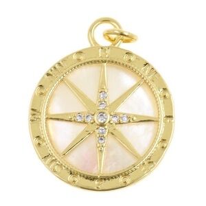 Frieda Rothman Vault Mother of Pearl Gold Compass Pendant Necklace